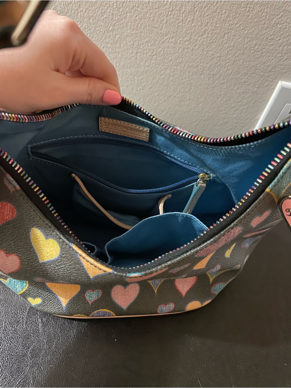 Dooney & Bourke Multicolor Heart Print Hobo Bag - Picture 3 of 6